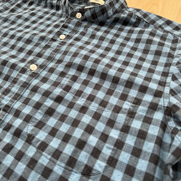 JCrew Mock Neck Long Sleeve Button Up Shirt Blue Black Plaid Slim Fit Stretch - Picture 5 of 8